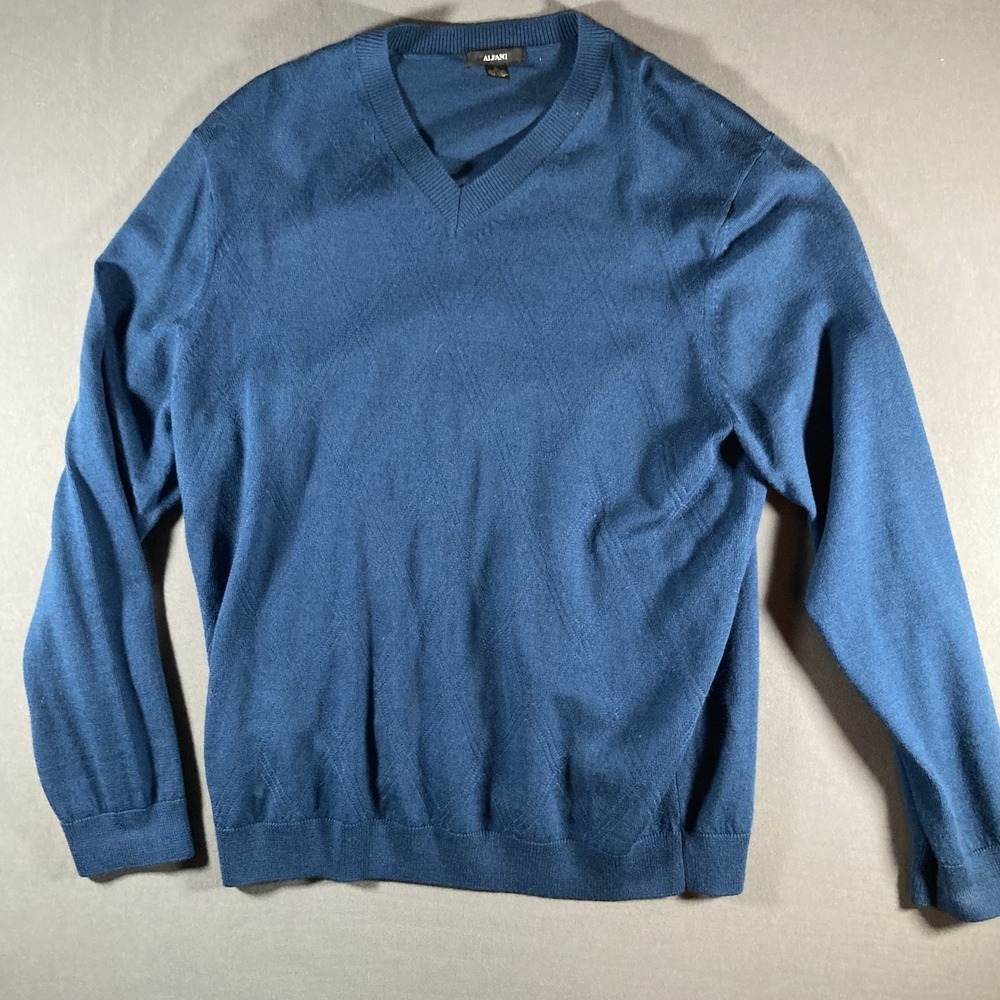 Alfani‎ Merino Wool Sweater Mens Large Blue V Neck Lightweight